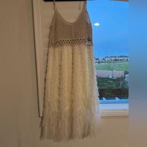 POL Girls Cream Tiered Tulle Dress with Crochet Bodice